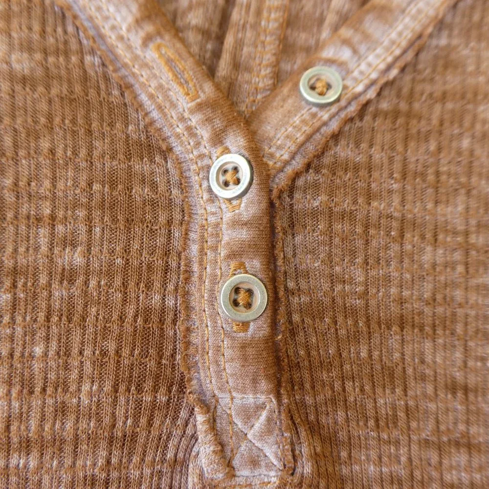 We The Free People Brown Babydoll Henley Swing Long Sleeve Oversized Thermal S